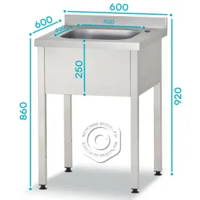 ванна моечная вмцп 860х600х600 «profi inox», 1 м/о 250х400х400, борт, отв. д/смесит.